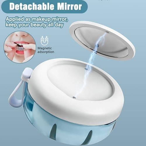ExcellaElite Dental Retainer Case, Denture Bath Box Leakproof Retainer Boxs Portable Denture Cleaning Kit with Mirror Denture Cup Suitable for Removable Braces Storage Soaking Cleaning — view 3