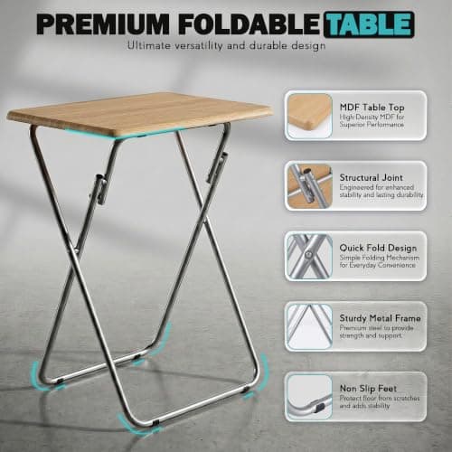 SG Traders Side Folding Coffee Table, Small TV Snack Tray for Eating, Sofa Laptop Desk, Outdoor Foldable Camping Tables, Natural Wood Colour, L48 x W38 x H66 CM — view 3