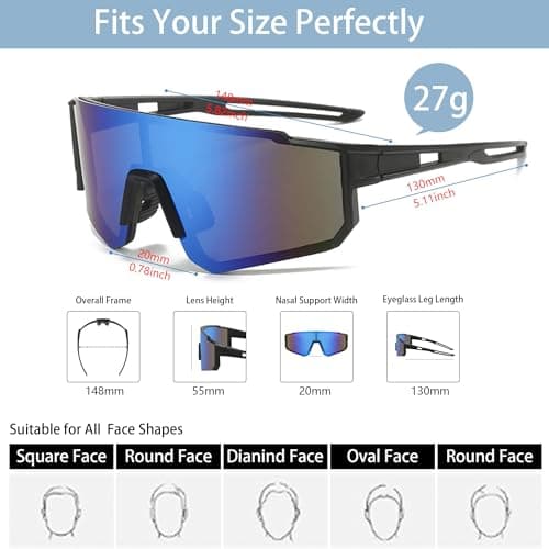 JXCTNNU Polarized Cycling Sunglasses Ski Goggles UV400 Protection Windproof Cycling Glasses Outdoor Sports Goggles Men Women with Case and Glasses Cloth for Bicycle Motorbike Hiking Ski (Black Blue) — view 3