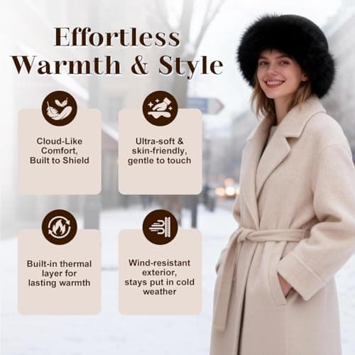 Faux Fur Bucket Hat for Women, Russian Style Winter Fluffy Fuzzy Ladies Hats Travel Hiking Work Home, Chapeau Fourrure Femme Winter Fashion Gift (Black) — view 4