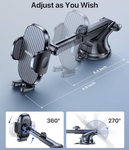 Miracase Car Phone Holder for Cars Dashboard Windscreen Desk, 3in 1 Mobile Phone Mount Automobile Cradle 360° Rotatable Stand GPS Vehicle Mount for iPhone 17 16 15 Pro Plus Max 14 13 12 11Samsung — view 6