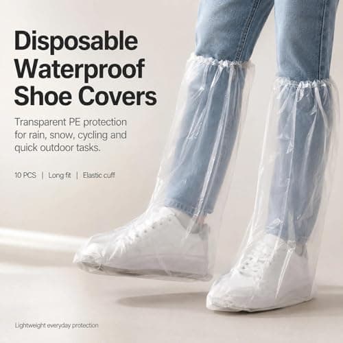 5 Pairs Disposable Shoe Covers, Thickened Waterproof Plastic Overshoes, Transparent Non-Slip Protective Covers for Outdoor Rain & Indoor Cleaning, Long Length for Boots — view 3