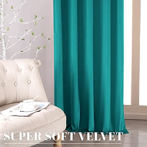 Turquoise Velvet Curtains - nanbowang 120 Inches Rod Pocket Soft Velvet Textured Curtains Black Liner Thermal Curtains Window Treatment for Bedroom Light Blocking Velvet Curtain 2 Panels — view 4