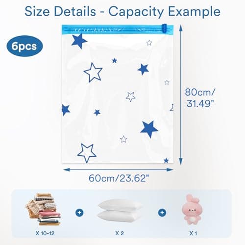 AIyvisun 6pcs Vacuum Storage Bags 60 * 80 cm with Hand Pump, L Vacuum Pack Bags for Clothes Super Space Saver, for Travel Duvet Bedding — view 2
