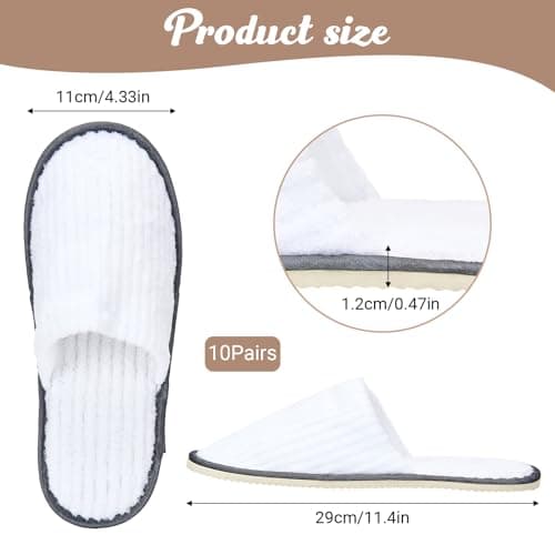 10 Pairs Hotel Spa Slippers Closed Toe, Disposable Coral Velvet Travel Slippers for Guests, Non-Slip Spa Slipperss with Thick 9mm Soles for Spa, Parties, Swimming Pools, and Travel Use(White) — view 5