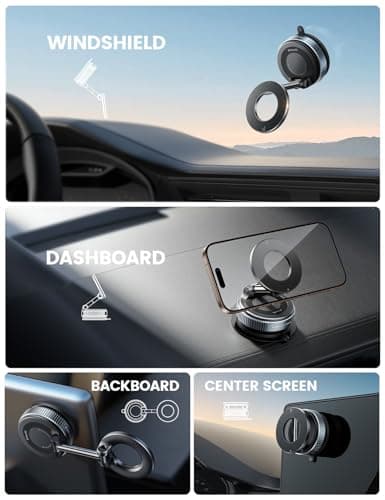 Lamicall Vacuum Magnetic Car Phone Holder, Upgraded Suction Cup Car Mount for Magsafe, 360° Rotatable for iPhone 17 16 15 13 12 Pro/Max/Plus/Air/Mini on Mirror, Smooth Surface, Windscreen - Black — view 2