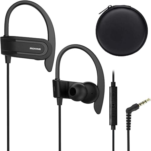MOXKING Wired Earhook Sport Earphones with Microphone & Volume Control