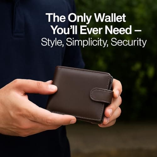 Coffee Brown Vegan PU Leather Wallet for Men – Slim Bifold with Card Slots, Coin Pocket, ID Window, 2 Note Compartments – Compact Wallet with Snap Closure – Stylish Gift Idea for Everyday Use 12×9.5cm — view 3