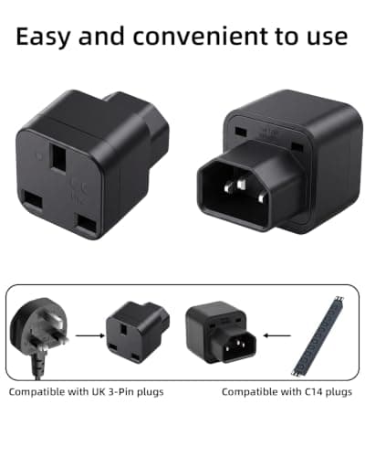 C14 to UK Socket Adapter(2-Pack),250V/10A C14 Male to UK Type G Socket — view 2