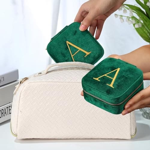 TINGN Small Travel Jewelry Case Jewelry Box Jewelry Organizer, Travel Essentials Travel Accessories for Women Girls, Christmas Gifts for Women Wife Girlfriend Mom Grandma Letter M — view 3
