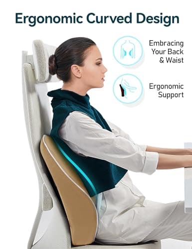 Travel Ease Ergonomic Lumbar Support Cushion, Memory Foam Back Support Cushion for Office Chairs with Skin-friendly Cover for Comfort (Khaki) — view 3