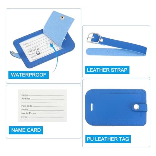 PATIKIL 2 Pack Luggage Bag Tags, PU Leather Suitcase Name Tags with Snap Travel Label Luggage Identifier Privacy Protection Travel Accessories, Blue — view 3