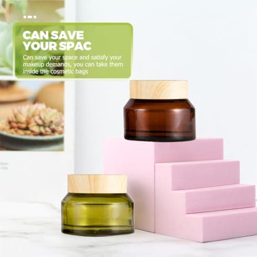NUOBESTY 5pcs Cosmetic Jars Refillable Travel Containers 15g Brown Glass and Pp with Lids for Storing Cosmetic Items, Christmas and New Year Random Color — view 3