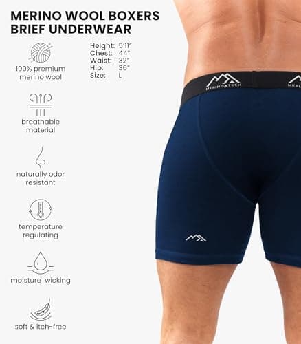 Merino.tech 100% Merino Wool Underwear Men - Mens Boxer Shorts 1-2 pack (Medium, 1 Pack - 190 Midnight Navy) — view 2
