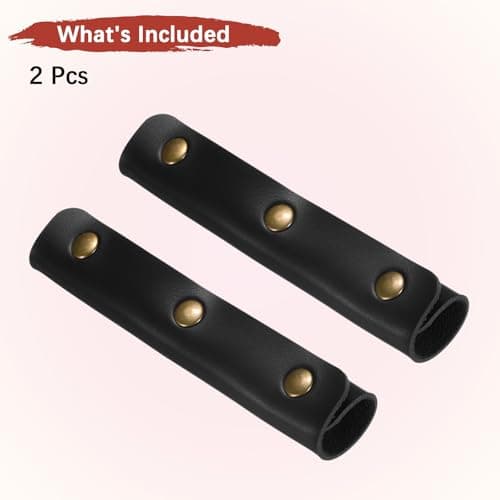 TIXIPEM 2PCS Leather Handle Wrap with 3 Metal Clasps 5in/13cm, Black — view 4
