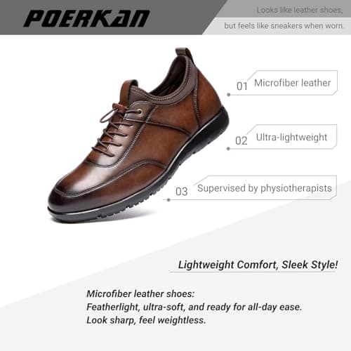 Poerkan Men's Lightweight Business Walking Shoes - Arch Support & Odor-Resistant | PT Approved Brown — view 2