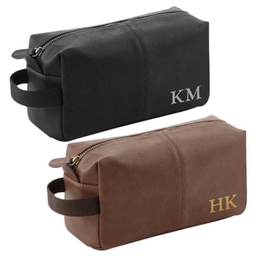 Just Giftz Personalised Men's Wash Bag, PU Leather, Strap, Custom Initials — view 5