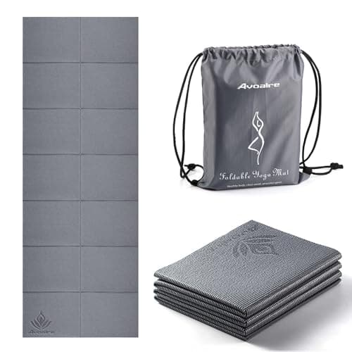 Avoalre Travel Yoga Mat Non Slip Foldable Portable Gym Mat Fitness Training Pilates Exercise Mat Workout for Women Men-Gray