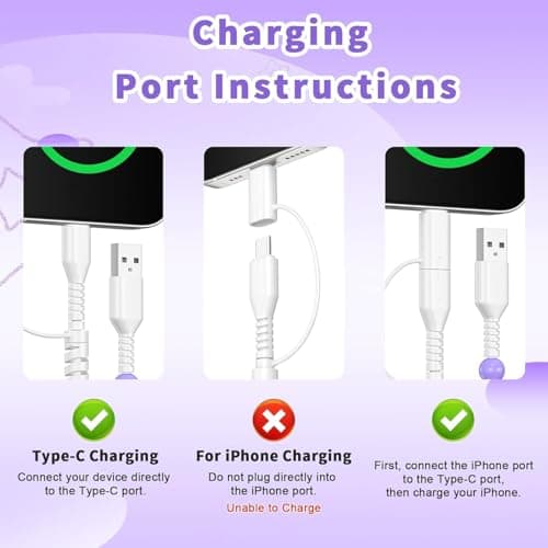 Coolden USB C Charger Cable for iPhone Charger Cable Multi Charger Cables 4 in 1 60W 1M Type C Charger Fast Charging Cute Stars Beaded Girls Women Phone Charger Cables for iPhone, Samsung-Colorful — view 2