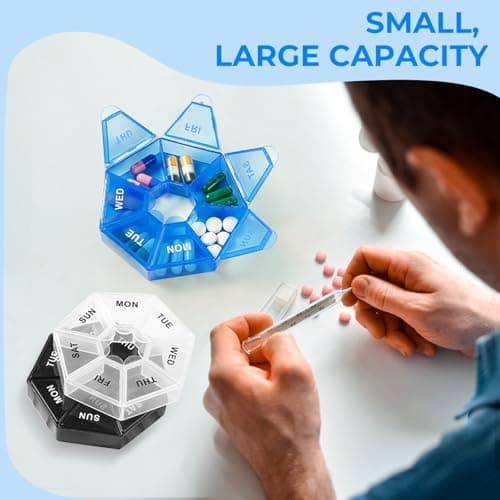 4Pcs Portable Weekly Pill Box Organiser,Easy to Open 7 Day Tablet Box,Mini Weekly Travel Pill Case with Snap Shut Lids Design,Tablet Organiser for Vitamins Supplements & Medicine — view 6