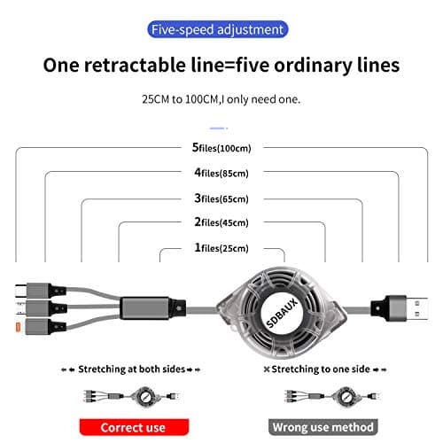 SDBAUX 2 Pack Multi Charging Cable 1M, 3A Retractable Charger Cord 3 in 1 — view 2