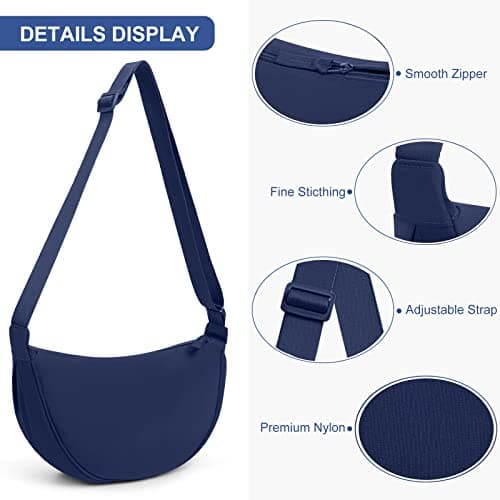 DKIIL NOIYB Crescent Bag for Women Men, Nylon Crescent Bags Hobos Crossbody Bag Portable Crescent Purse with Adjustable Strap Solid Color Chest Bag Shoulder Bag Fanny Packs, A12-navy Blue, 31cm — view 5