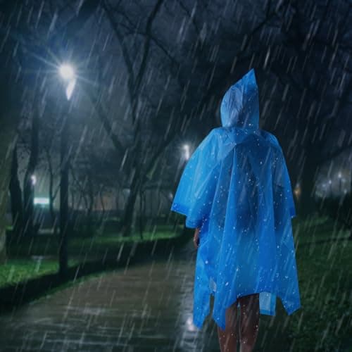 flintronic 2PCS Waterproof Poncho Adult, Reusable Rain Ponchos, EVA Rain Poncho, Lightweight Waterproof Raincoat with Hoods, Rain Cover Poncho for Camping, Hiking Travel Men Women (Blue) — view 3