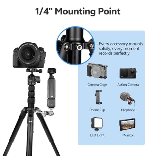 TONYBOO Compact Camera Tripod, 51.6" Lightweight Travel Tripod with 11lbs High Load Capacity, 9" Pocket-Sized Mini Tripod with 1/4" Extension Thread & Detachable Design for DSLR, Phone, Vlog — view 6