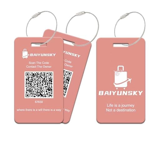 Smart Luggage Tags for Suitcases, 2 Pack QR Code Security Information Luggage Tag, Steel Ring, Waterproof Easy Identify Personalized Luggage Tag, No App or Subscription Needed (Rose Gold)