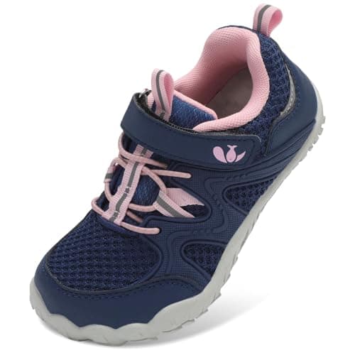 JOINFREE Girls Walking Shoes Boys School Shoe Kids Tennis Sneakers Lightweight Hiking Sneaker Navy Pink 12 UK Child