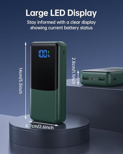 Coblob Power Bank 27000mah, Powerbank Fast Charging with Usb C, External Battery Pack, Mobile Phone Portable Charger with LED Display, USB C Charging Bank with 3 Outputs & 2 Inputs (Green) — view 6