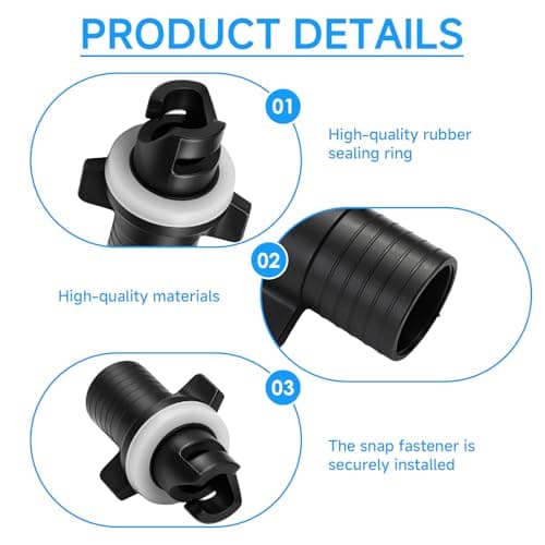 JOVIA 2PCS Boat Pedal Pump Hose Adapters Compatible with H-R Valve, Universal Black Plastic Heavy Duty Air Valve Connectors, for Inflatable Kayaks Paddleboards Inflatable Boats Inflation Tool Set — view 4