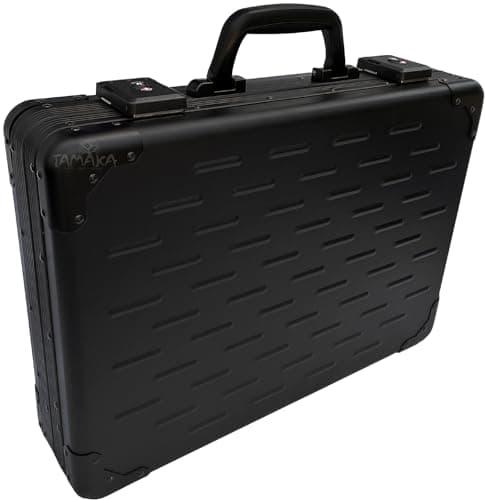 TAMAKA® Premium Solid Aluminium Executive Laptop Padded Briefcase Hard Metal Attache Case TSA Approved Combination Lock Carbon Black for Men Women - 12-17.5"
