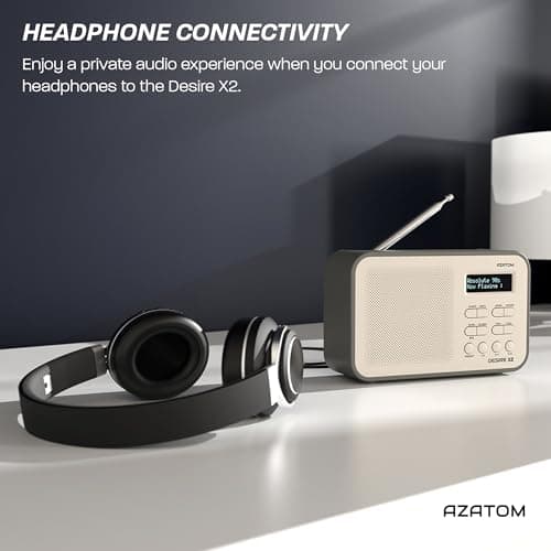 DAB/DAB+ & FM Portable Digital Radio | Simple Controls | Dual Alarms & Sleep Timer | Battery & Mains Powered (4x”AA”) | Bluetooth | Perfect for Home, Office or Outdoors | AZATOM Desire X2 (Grey) — view 6