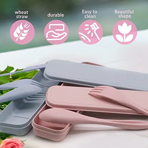 VicBou Travel Cutlery Set with Case, 2 Sets Portable Camping Cutlery, Reusable Spoon Fork Knife Sets for Travel Picnic School Camping Outdoor or Daily Use,(Blue, Pink) — view 5