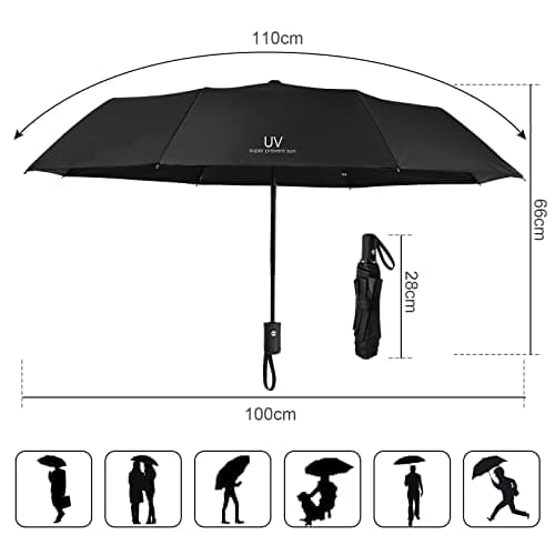 Vicloon Travel Umbrella, Automatic Windproof Umbrellas, UV Protection Travel Umbrella Compact for Rain and Sun, Folding Lightweight, Portable Umbrellas for Women and Men — view 2
