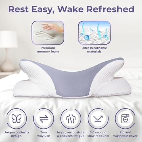 Comfortpad 2 in 1 Cervical Memory Foam Pillows for Neck & Shoulder Pain | Butterfly Pillow for Sleep Apnea | Ergonomic Side Sleeper Pillows for Neck Support | Contour Pillow for Back & Side Sleepers — view 3