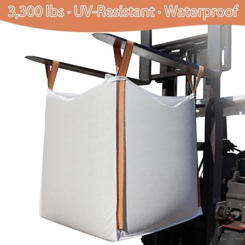 10 Pack FIBC Bulk Bag Uv Resistant Waterproof,1.5 Ton Bag 35"L x 35"W x 43"H, 3300lbs SWL,Duffle Top Flat Bottom,Woven Polypropylene Bags Heavy Duty Bulk Bags for Industry Agriculture Construction. — view 5