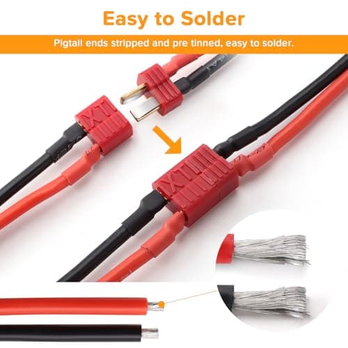 Lyeteung 3 Pairs Non-Slip T-Plug Connectors, Deans T Male Female Plug Connectors Adapter with 100mm 14 AWG Silicon Wire, for RC Lipo Battery — view 4