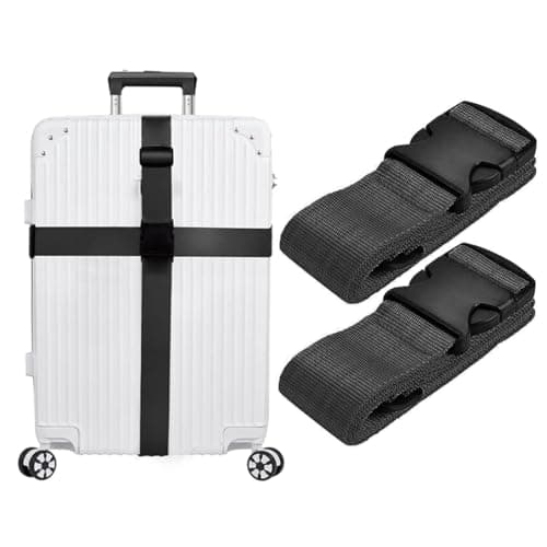 Luggage Straps - Suitcase Straps, Adjustable Luggage Belt, Thickened Packing Belts, Baggage Security Straps, Travelling Luggage Accessories for Handbag, Luggage, Suitcase, Carts (Black, 2PCS)
