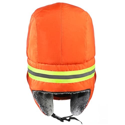 SIQITECHUK Unisex Reflective Trapper Hat with Detachable Mask Windproof Winter Warm Hat Thermal Faux Fur Trooper Hat for Skiing Hiking Cycling Camping (UK, Alpha, One Size, Orange) — view 4