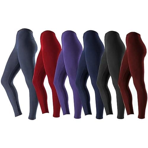 6 Pack Leggings for Women High Waisted Non See-Through Black Soft Workout Gym Yoga Pants Tummy Control Leggings Ladies Buttery Slim Tights Plus Size(6PC,M)