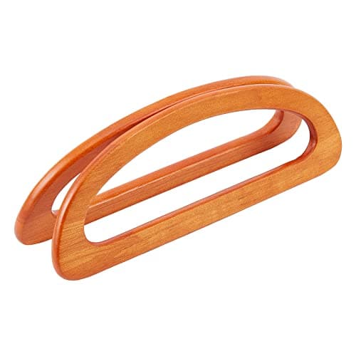 WADORN 2pcs Wooden Bag Handles for Bag Making, Wooden D Shape Handbag Handle Replacement Wood Purse Handle DIY Handmade Bag Handle for Crochet Bag Straw Bag Beach Bag,23.5x8.8 cm, Brown