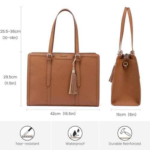 LOVEVOOK Laptop Tote Handbags for Women 15.6 inch Work Bags for Women Leather Ladies College Teacher Bag Large Shoulder Cross Body Bag Waterproof for Office Business School Shopping Travel Brown — view 6