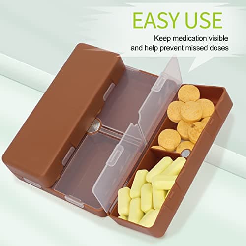 FYY 7 Day Pill Organiser, Travel Tablet Box, [Foldable Design] Weekly Medication Case, Portable Daily Supplements Storage Organizer for Vitamins, Cod Liver Oil, Small-Brown — view 5
