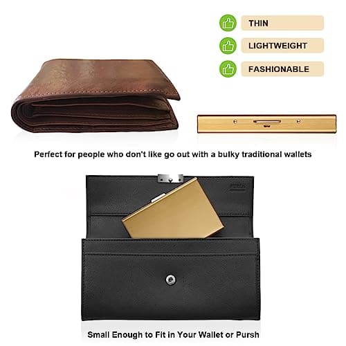 Vicloon Metal Card Holder Wallet, Ultra Thin Stainless Steel Metal Wallets RFID Blocking Credit Card Wallet Holder for Men & Women,Best Card Protector with 6 PVC Slots - Gold — view 3