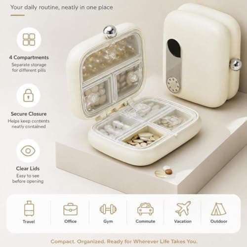 Portable Pill Case 7 Compartments Storage Organizer Box with Reminder — view 4