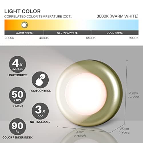 STAR-SPANGLED 2.8” Stick on LED Puck Lights AAA Battery, 5 Pack Golden Warm — view 4