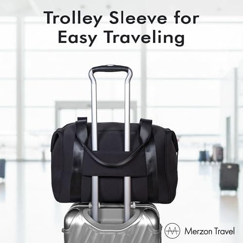 The Tomorrow Duffle from Merzon Travel, Weekender Carry On Duffle with 18L Capacity, TSA Approved Personal Item, Travel Bag with Trolley Sleeve, Made from Sturdy Neoprene and Nylon, NTB-714-BLK, Black — view 3