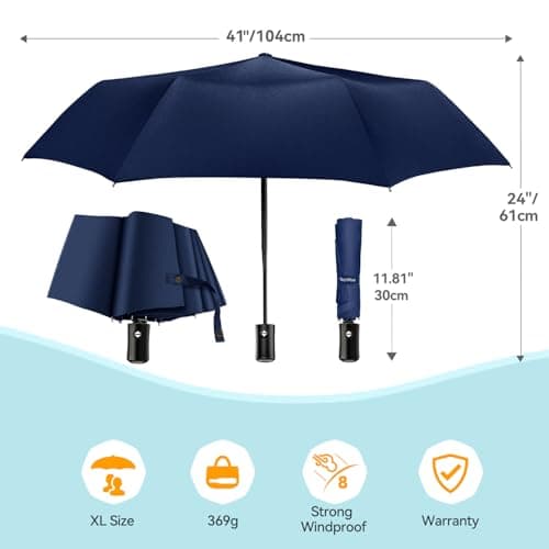 TechRise Umbrella, Compact Strong Windproof Automatic Umbrellas, Folding Lightweight, Portable Travel Golf Umbrella for Rain, Blue — view 5
